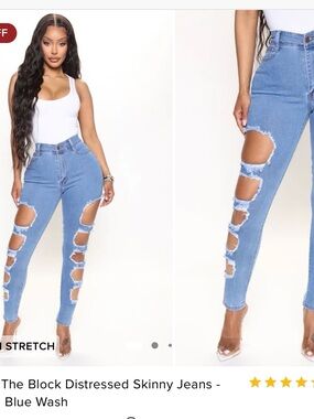 Fashion Nova High-Rise Distressed Skinny Jeans - Light Blue